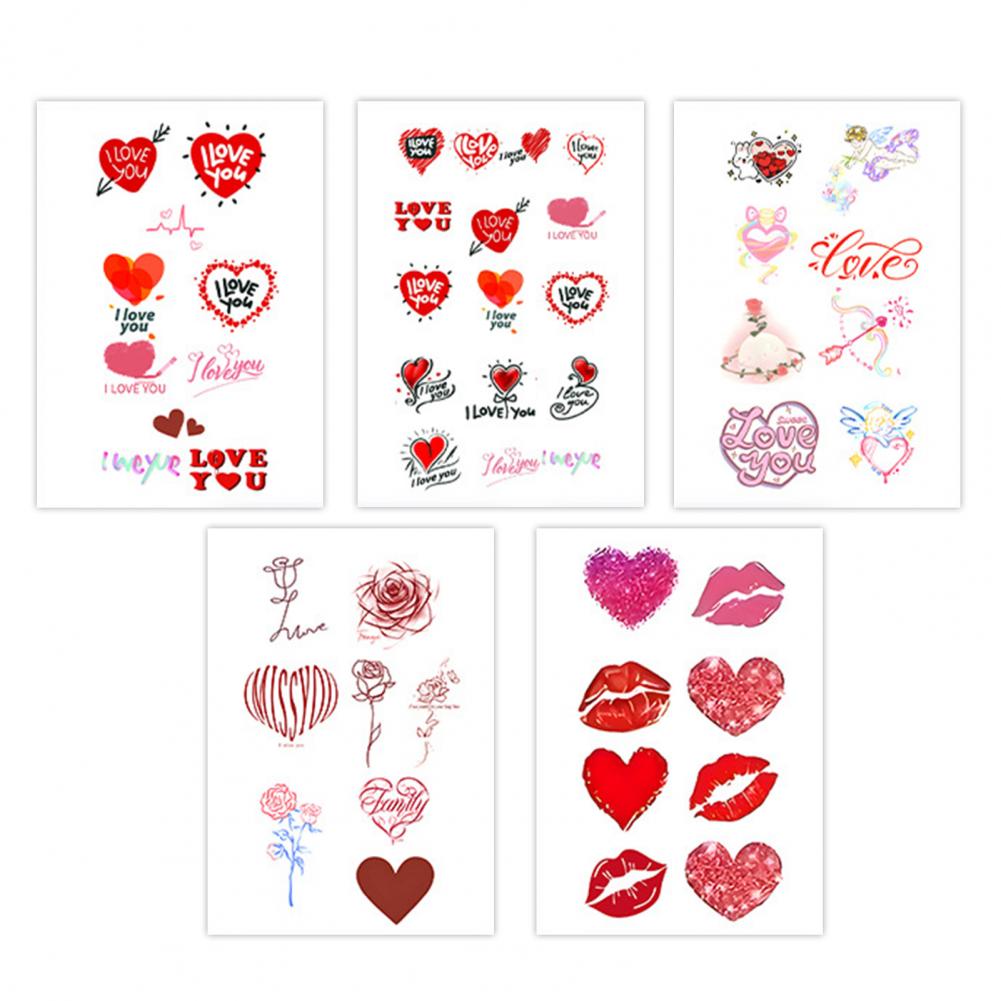 10 Stück temporäre Tattoo-Aufkleber, rotes Herz, Lippen, Rose, wasserdicht, gefälschte Aufkleber, Körperkunst-Tattoos für Valentinstag, Geburtstage