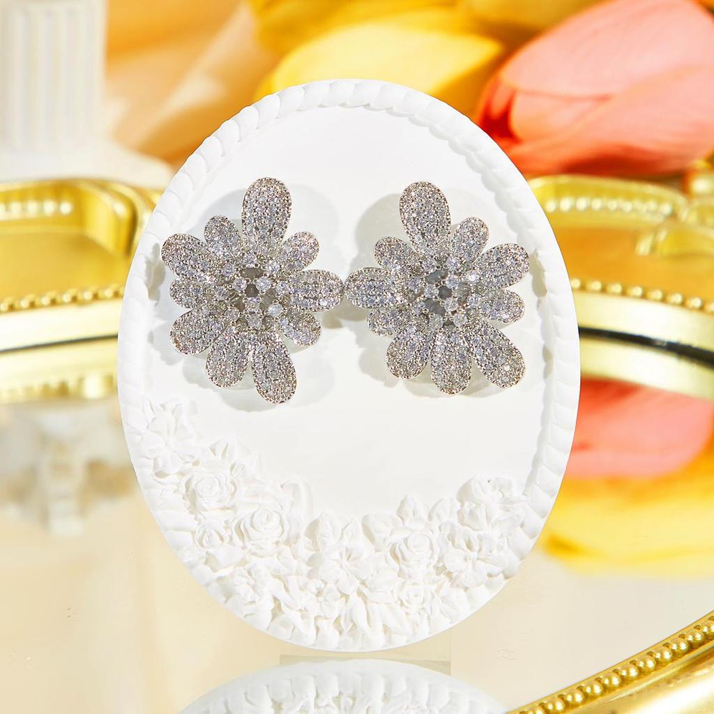 CMM Μοναδικά Χρωματιστά CZ Ζιργκόν Μεγάλα Σκουλαρίκια Καρφωτά Λουλούδια Πάρτι Δεξίωση Γάμος Γυναικεία Κοσμήματα Νύφη Ασορτί Αξεσουάρ