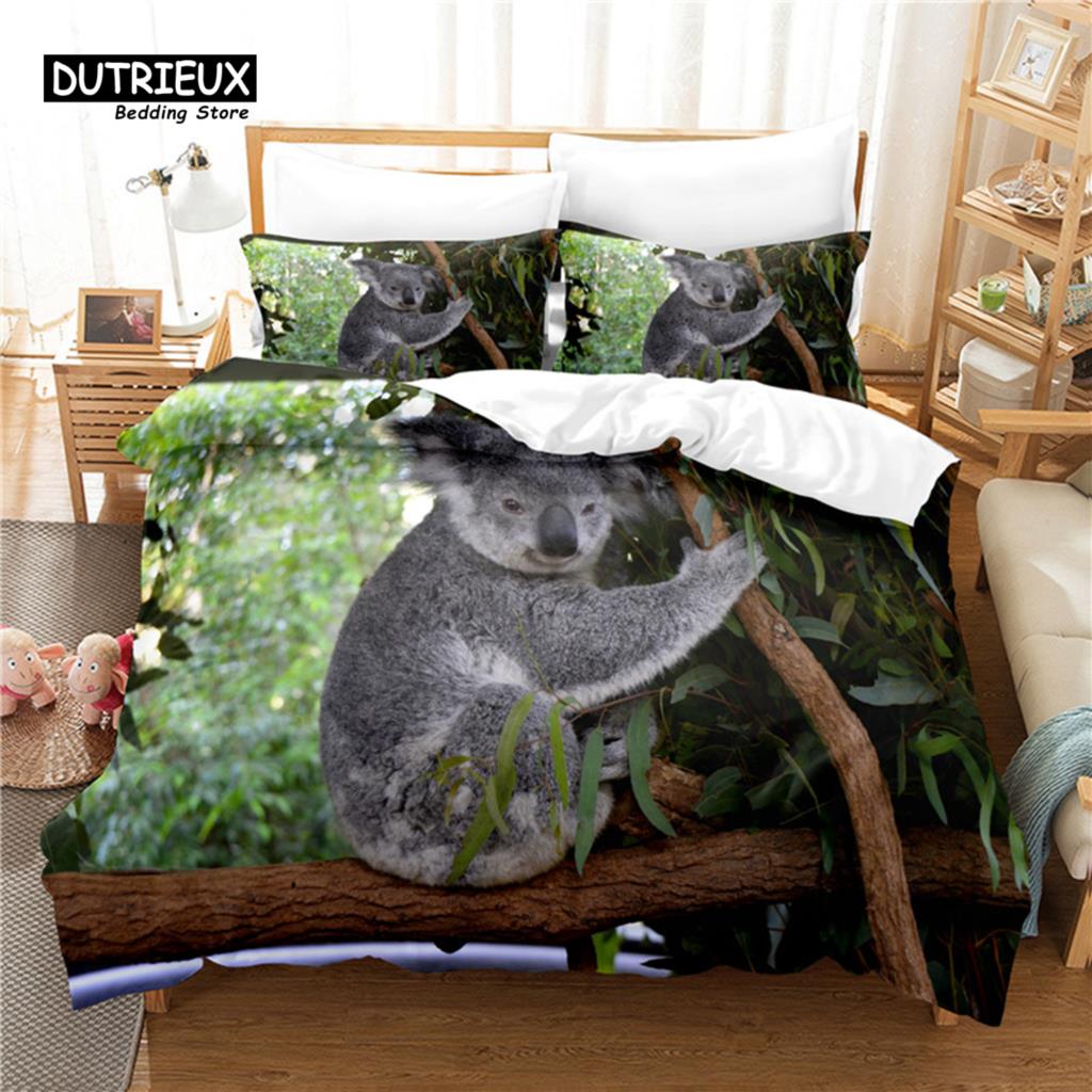 Lovely Koala Duvet Cover Set, Fashion Bedding Set, Soft Comfortable Breathable Duvet Cover, For Bedroom Guest Room Decor