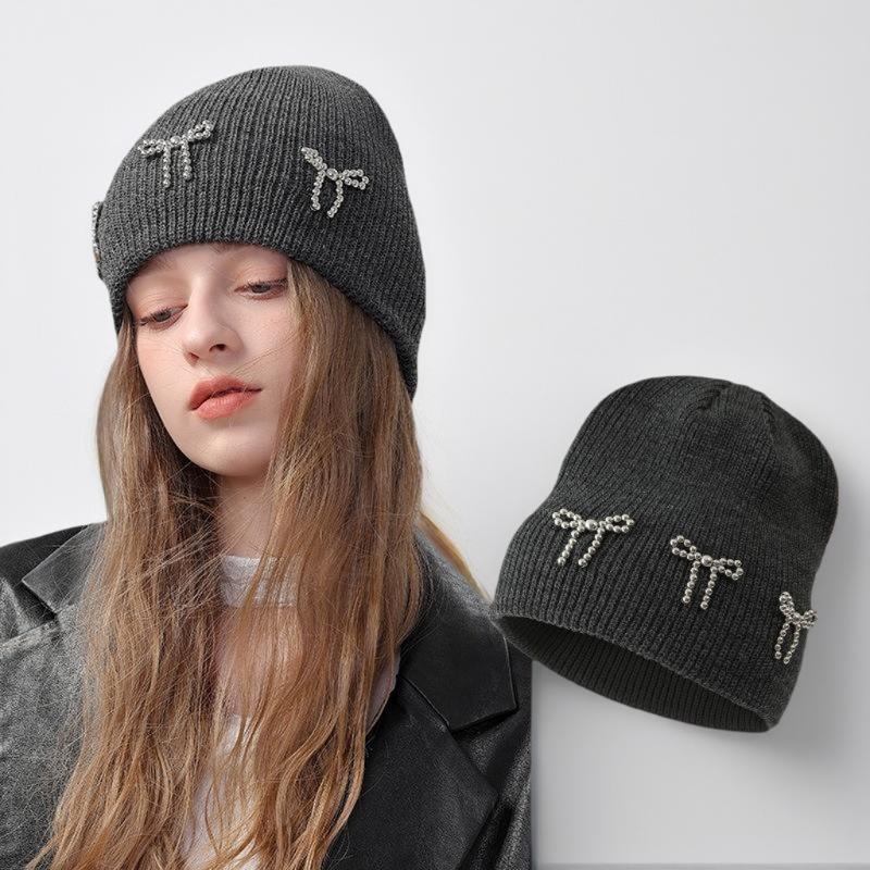 Women's Pullover Hats Korean Bow Simple Fashionable Versatile Knitted Hats Sweet Cool Y2K High Quality Pullover Hats For Girl