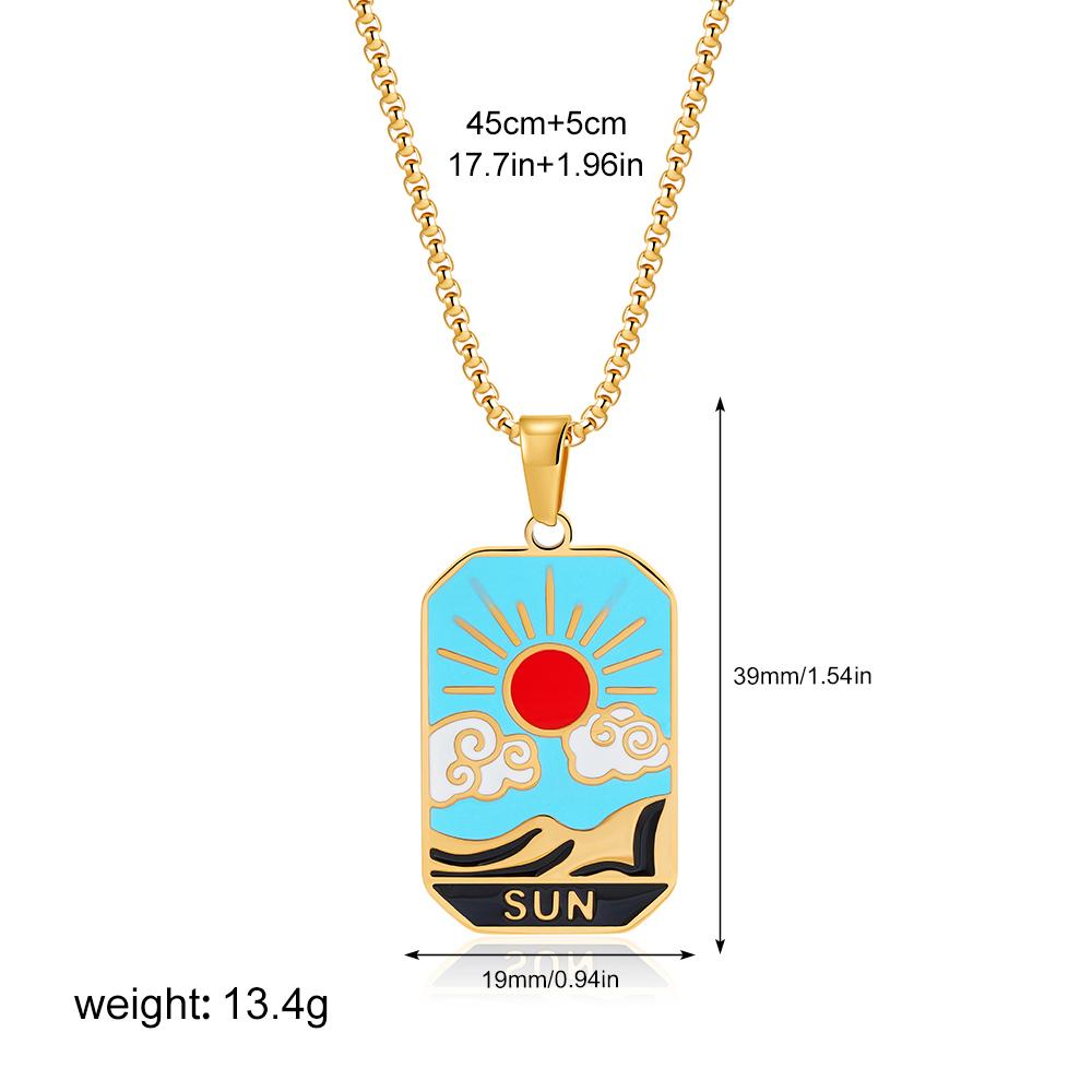 New Design Colorful Enamel Tarot Cards Pendant Necklaces 18K Gold Plated Sun Star Moon Box Chain Choker Jewelry for Women