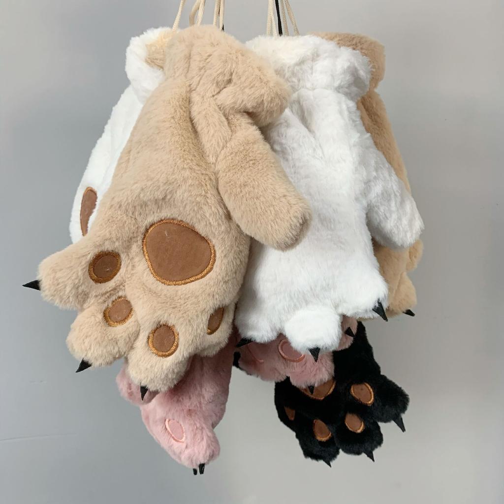 Niedliche japanische Cartoon-Bärenklauen-Plüschhandschuhe für Damen im Winter, warm und samtig verdickt, Trend für Paare beim Reiten und Skifahren im Freien