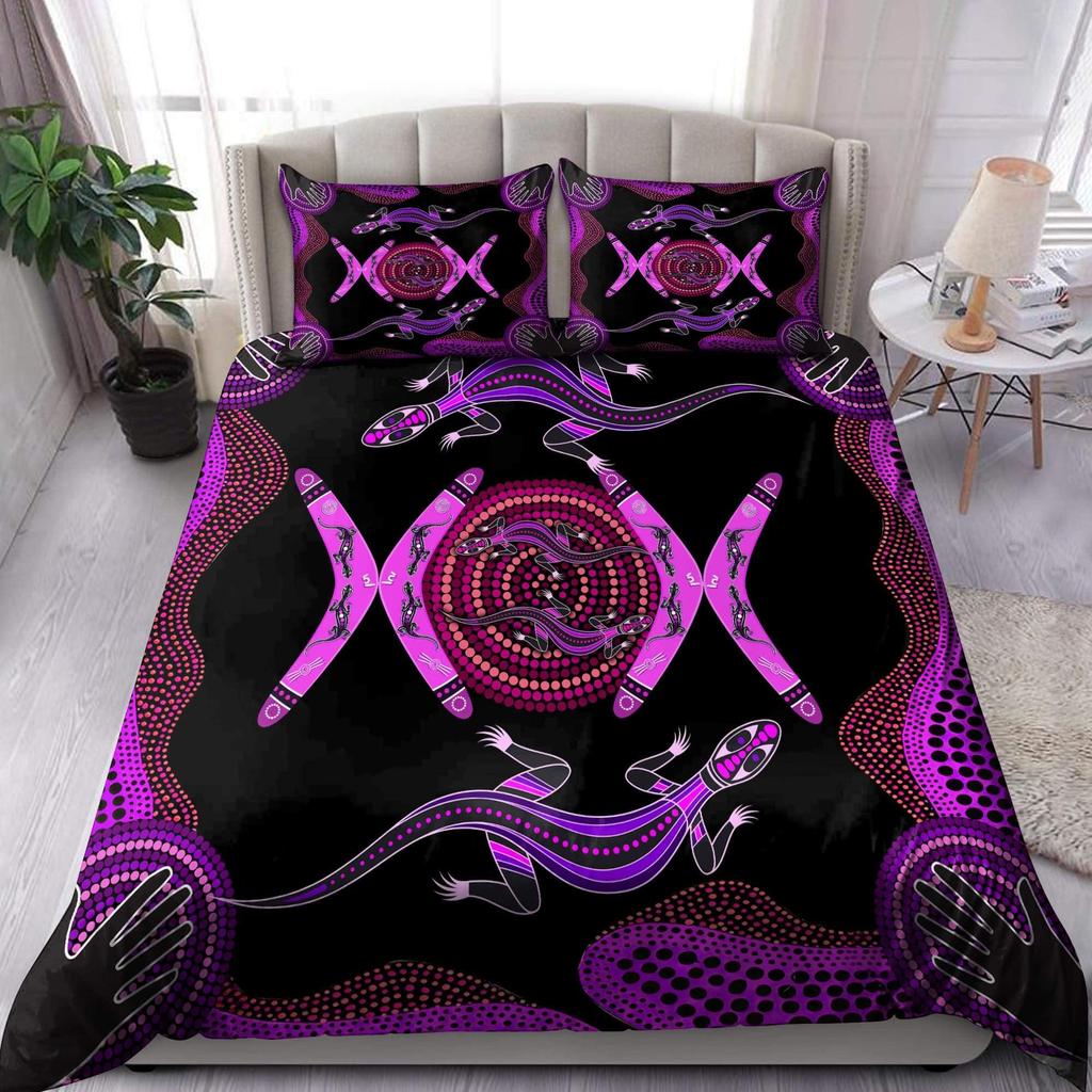 Purple Australian Original Bedding Collection Geometric Pattern Duvet Cover Microfiber Indigenous Style Comforter Cover Twin King Size