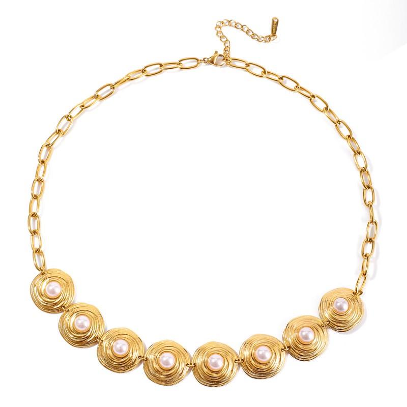 Womens Titanium Steel Pearl Jewelry Set Clover Bracelet Clavicle Necklace Fashion