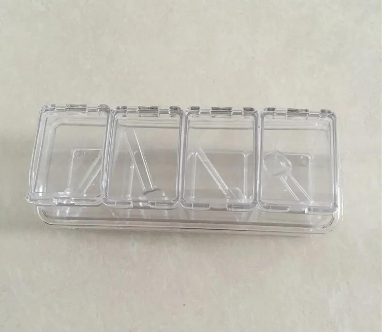 

4 шт., кухонная прозрачная коробка для приправ, контейнер для хранения баночек для приправ, акриловая коробка для приправ с крышкой и ложкой 26.3x10.3x8.3cm&4 Pieces