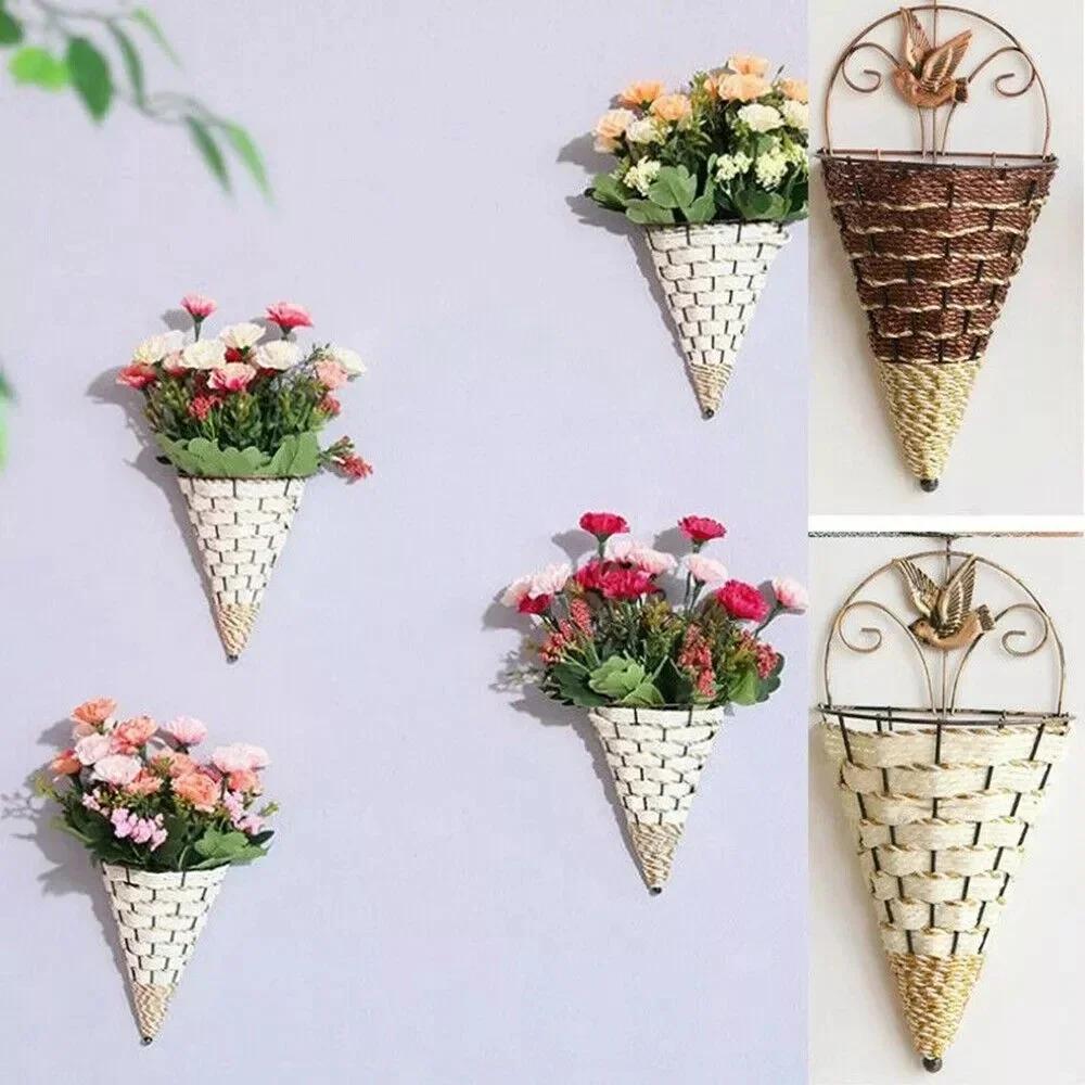 Natural Rattan Wall Planter Hanging Flower Pot Hanger  Garden Wall Decoration Planters for Indoor Plants