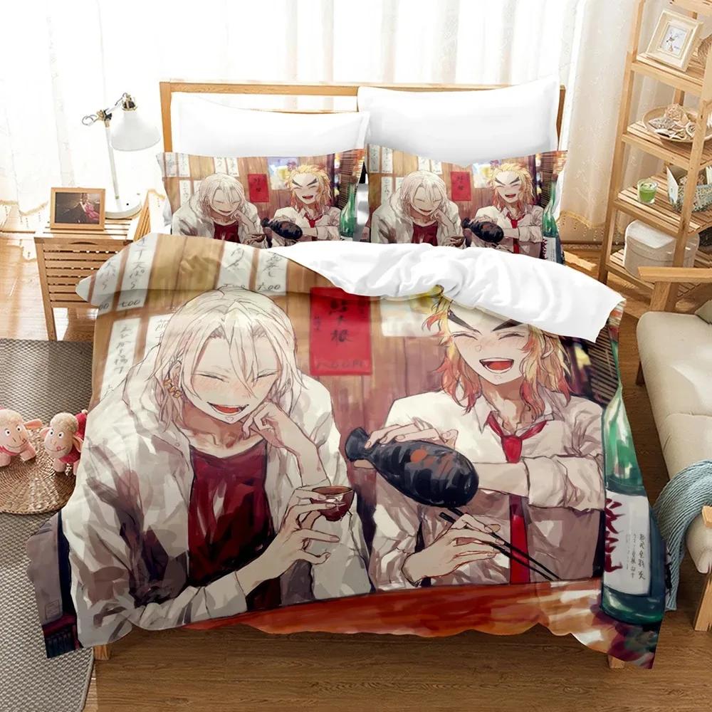 Fashion 3d Printing Anime Demon Slayer Bedding Sets Duvet Cover Set With Pillowcase Twin Full Queen King Bedclothes Home Textile