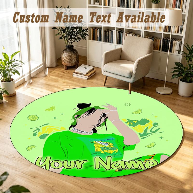 Round Rug Custom NameBillie Eilish Pattern Non Slip Carpet Home Floor Decor
