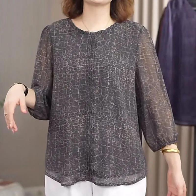 Plus Size Women Chiffon Blouse Spring Summer Loose Floral Print Top XL