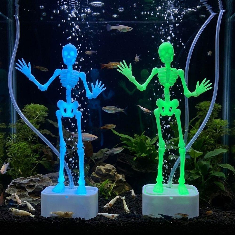 Luminous Dancing Skeleton Aquarium Bubbler Skeleton Underwater Decor Prop Aquatic Landscaping