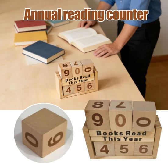 Book Read This Year Counter Wooden Reading Challenge Tracker with Number Cubes Bookshelf Decoration Book Lovers Bookworm Gift