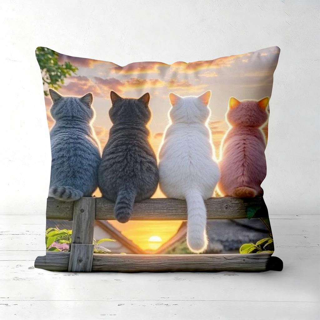 Pieces Sunset Cats Scenic Throw Pillow Covers Polyester Sofa Decorative Cushion Cov Headboard Pillow (Without Pillow Core