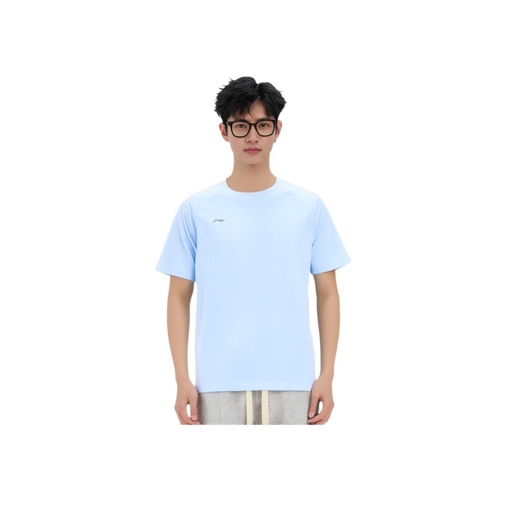 Li Ning Sports Lifestyle Series Solid Color Breathable Versatile Casual Short Sleeve T-Shirt Men Tops Sky-Blue ATSV437-2
