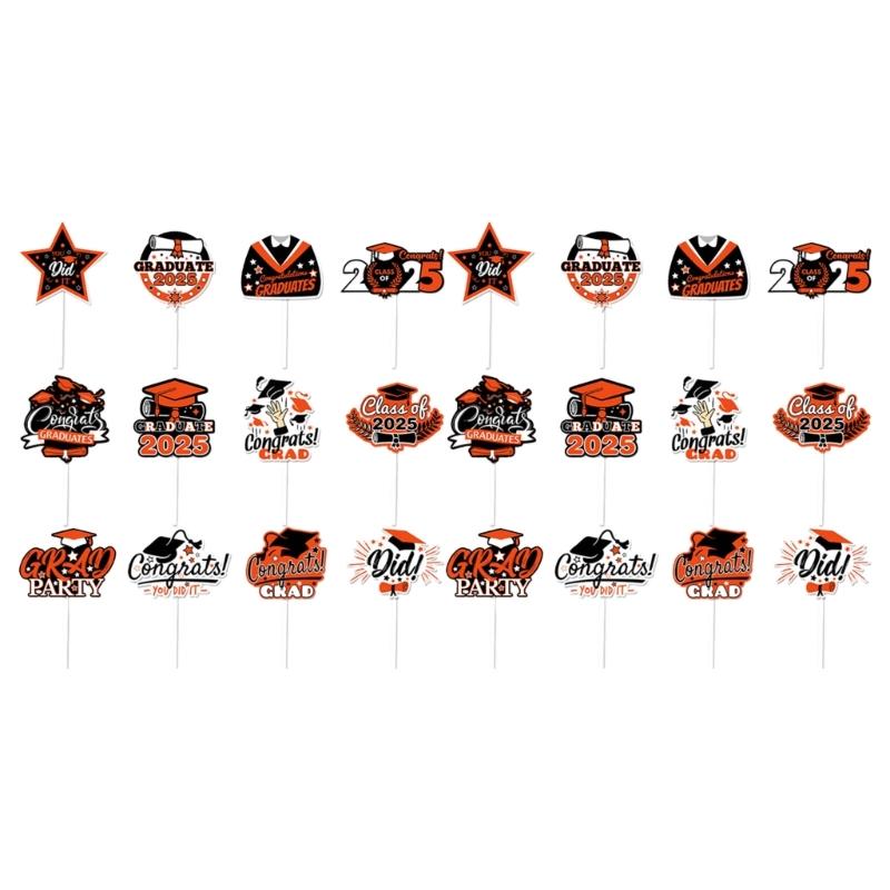 

24PCS Cake Decoration Set Cake Toppers Graduation Cake Accessories Cake Adornment Suitable for Graduation Parties оранжевый