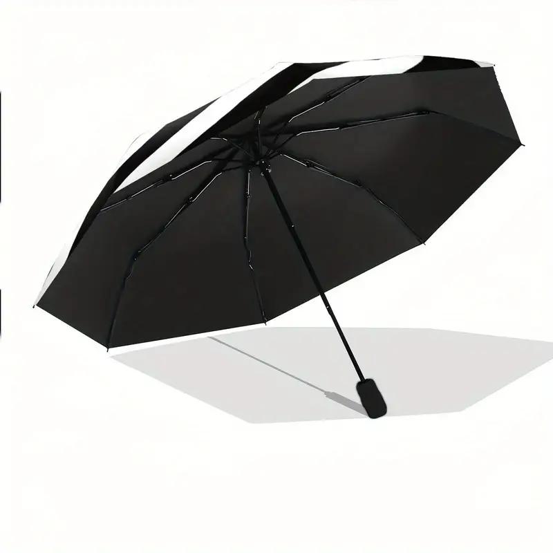 Automatic Folding Umbrella with Black and White Spiral Design, 8-Rib Auto Open/Close, Portable Compact Foldable Umbrella with