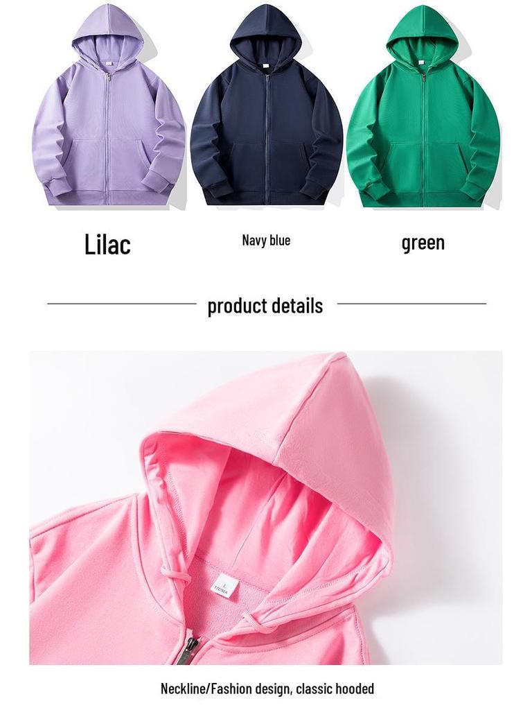 Unisex Langarm Kapuzen-Cardigan mit Reißverschluss und Print-Logo - Einfarbiger Workwear-Stil für Frühling und Herbst