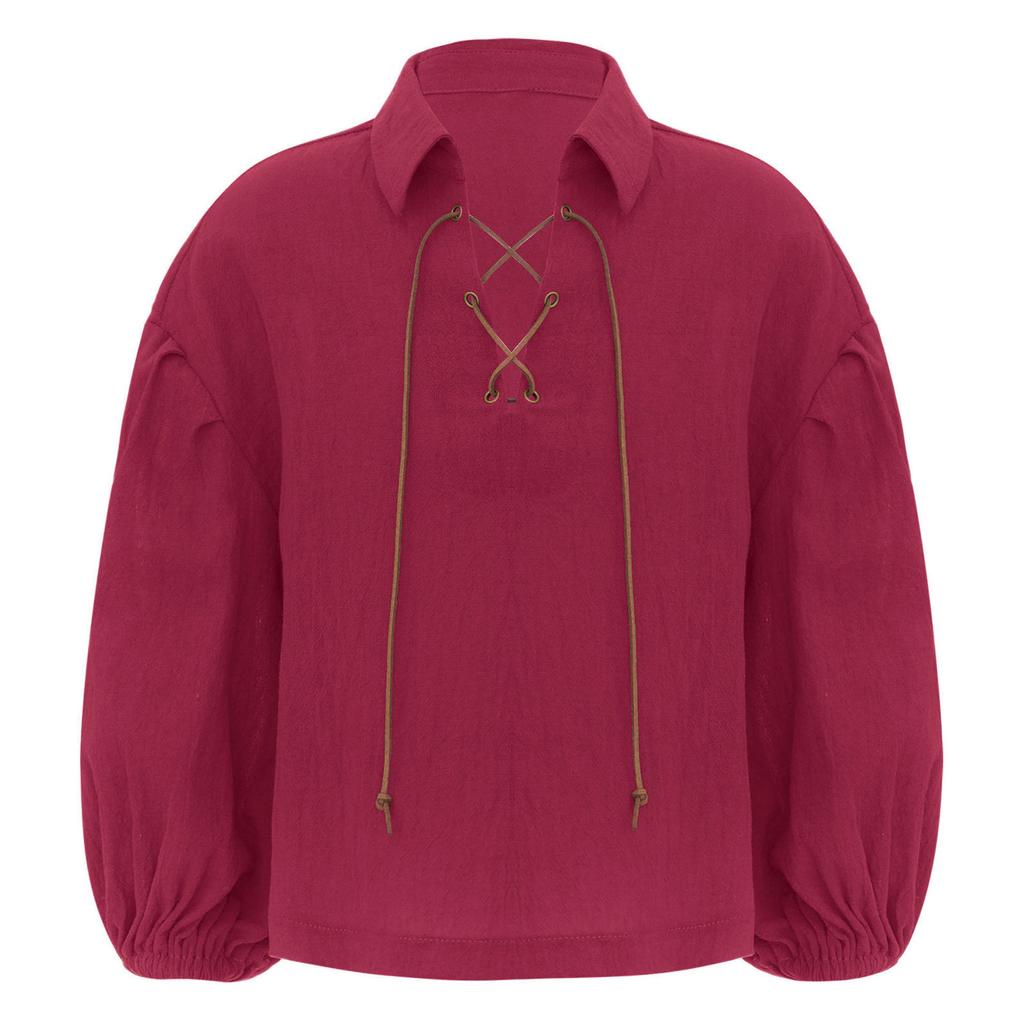 Boys Medieval Pirate Shirt Viking Renaissance Lace Up Top Mercenary Halloween Role Play Costume Attire