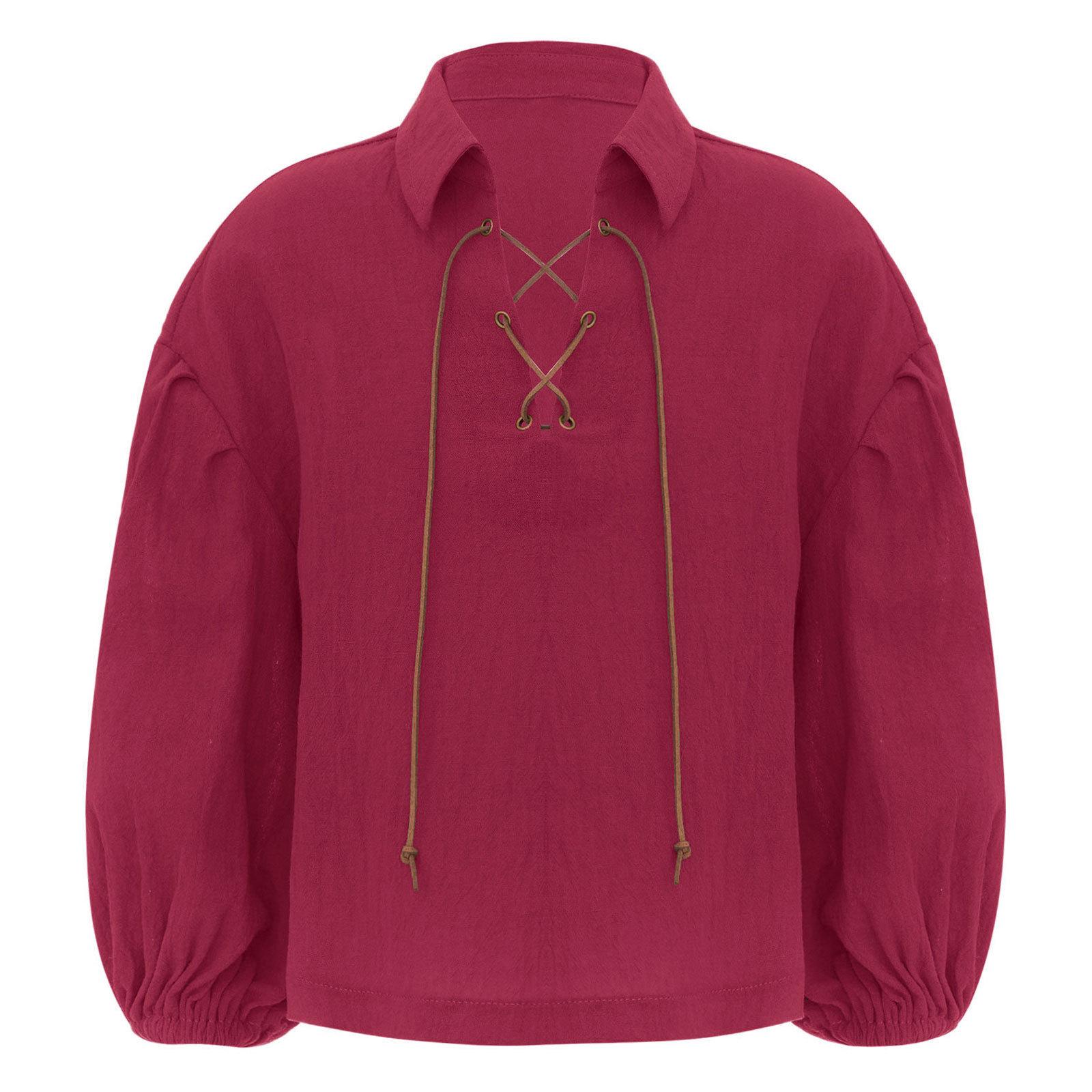 

Boys Medieval Pirate Shirt Viking Renaissance Lace Up Mercenary Tops Halloween Party Performance Costume 8-10 Years бордовий