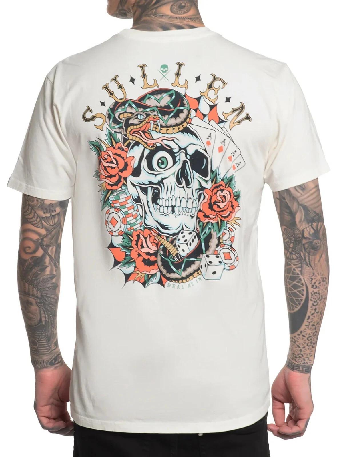 

Sullen Men s Deal Me in Short Sleeve Premium T-shirt Skull Snake Roses Cards Tee M