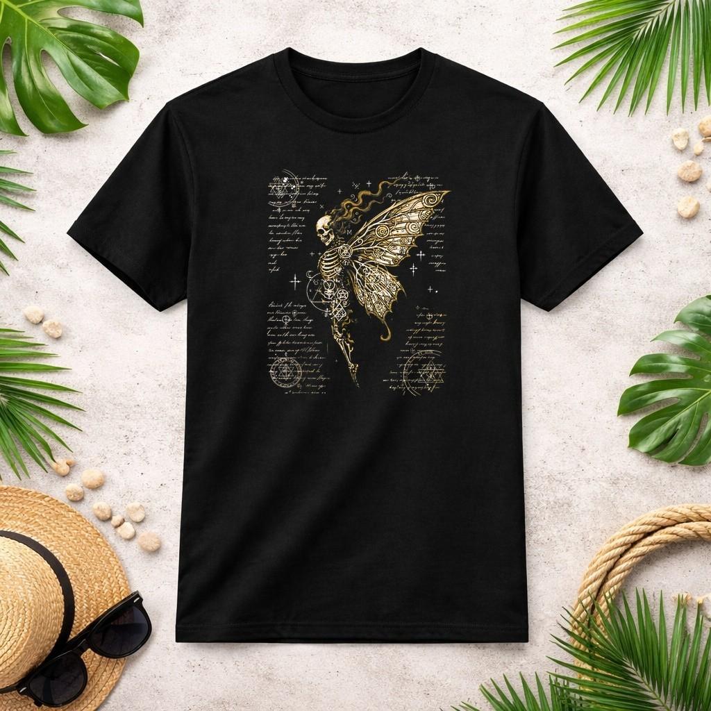 Skeleton Fairy Moth Occult Symbols Dark Gothic Art T-Shirt S-3XL S разноцветный