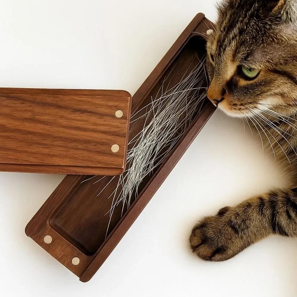 Magnetisk Stängning Valnötsträ Kattens Morrhårsask Elegant Design Massivt Trä Husdjurshår Förvaringslåda Trämaterial Lycka