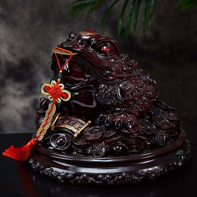 Large Golden Lucky Toad Figurine for Living Room, Office, or Wine Cabinet Decor