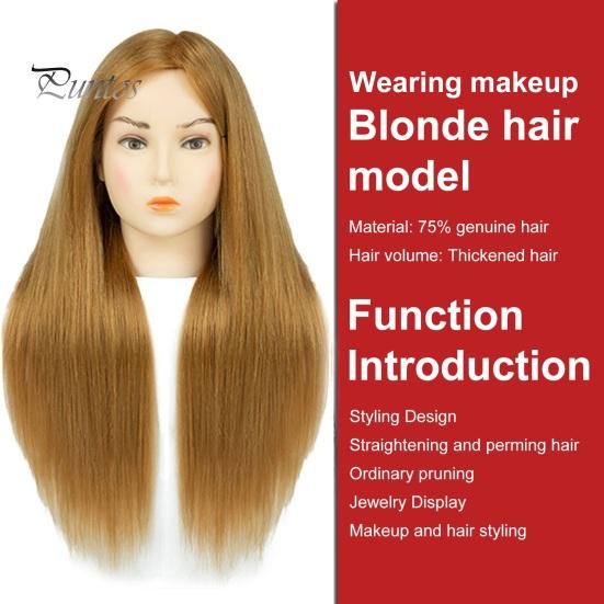 Mannequinkopf mit Echthaar Friseur Flechten Haarstyling Trainingspuppe Kosmetologie Puppenkopf Braun Golden Lange Haare Friseur Make-up
