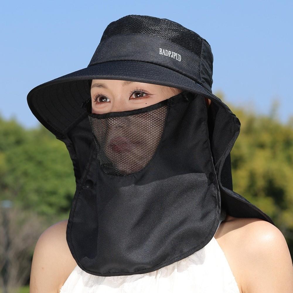 New UV Protection Sun Hats Sunscreen Neck Flap Bucket Hats Breathable Mesh Fishing Hat Outdoor чёрный