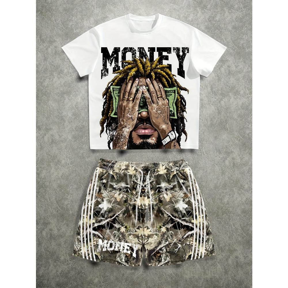 Fashion Letter Pattern Printed Men's T-shirt and Shorts 2 Piece Set Summer Casual Outfit for Men's and Women's Clothing Top