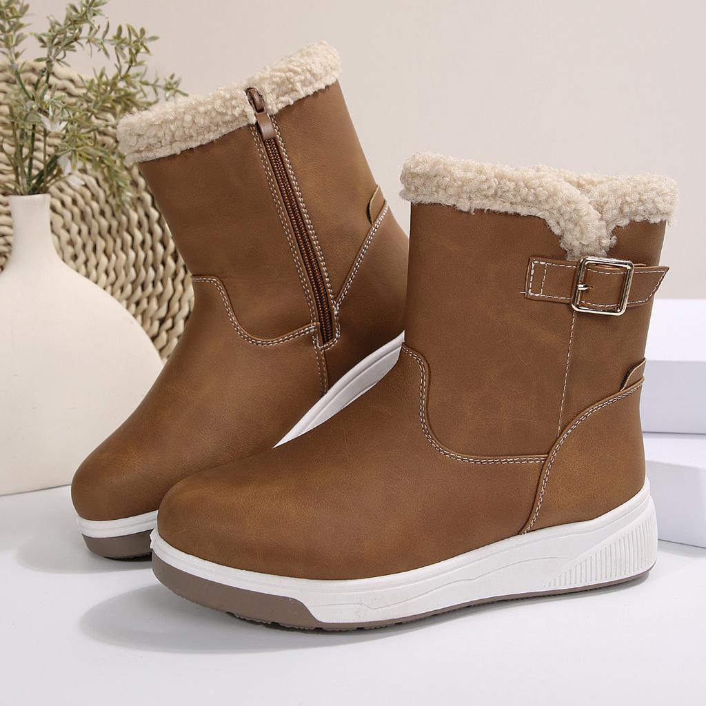 Schneestiefel für Damen Herbst-Winter Neu Große Größe Vintage Plus Fleece Verdickt Warm Dicke Sohle Haarige Stiefeletten
