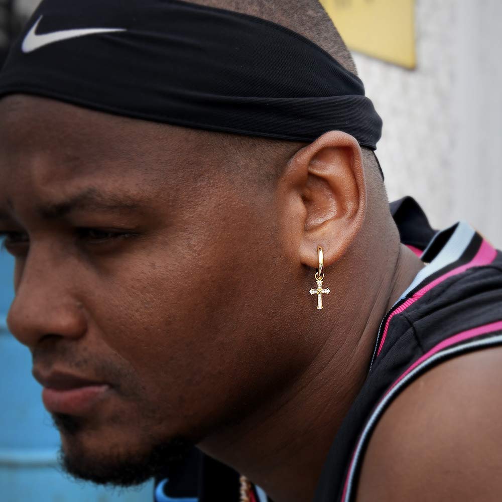 Cross Earrings Cross Hoop Earrings 925 Silver Binaural 15mm Diameter 14K Gold Plated Sterling Silver Men Women Swaying Drop Earrings CZ Diamond Hip