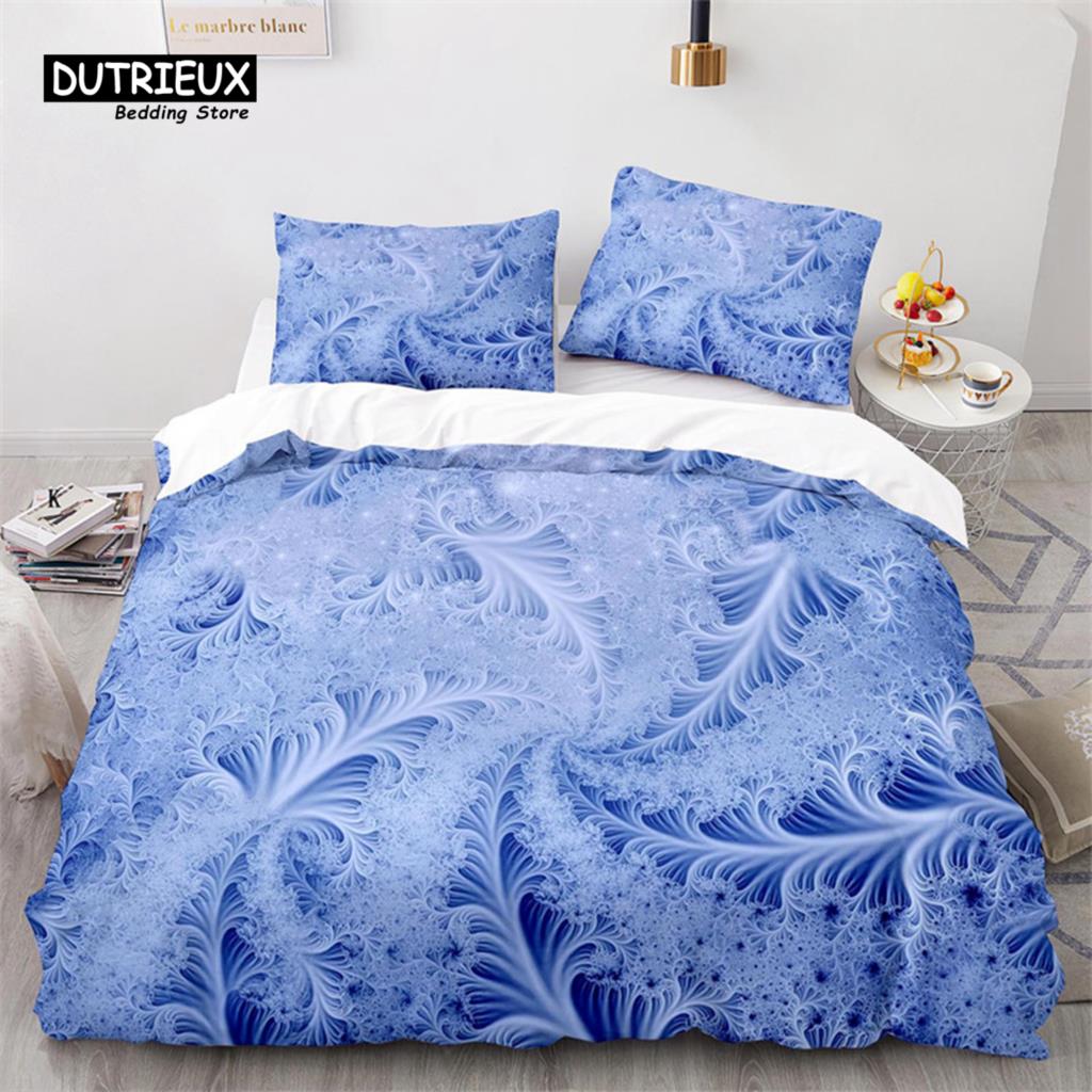 Schneeflocken Bettbezug Winterthema Geometrisches Muster Bettwäscheset Mikrofaser Blau Floral Quiltbezug Für Mädchen Junge Weihnachtsdeko