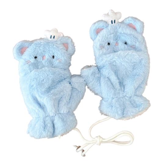 Mănuși de iarnă pentru femei cu clapetă din blană artificială, moi și călduroase, mănuși cu jumătate de deget, mănuși drăguțe din pluș cu blană, fără degete pentru femei și fete