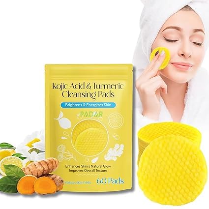 VELVERI Turmeric & Kojic Acid Face Cleansing Pads for Dark Spots, Skin Brightening, Acne & Makeup Removal | Vitamin C, Retinol & Chamomile Hydrolat