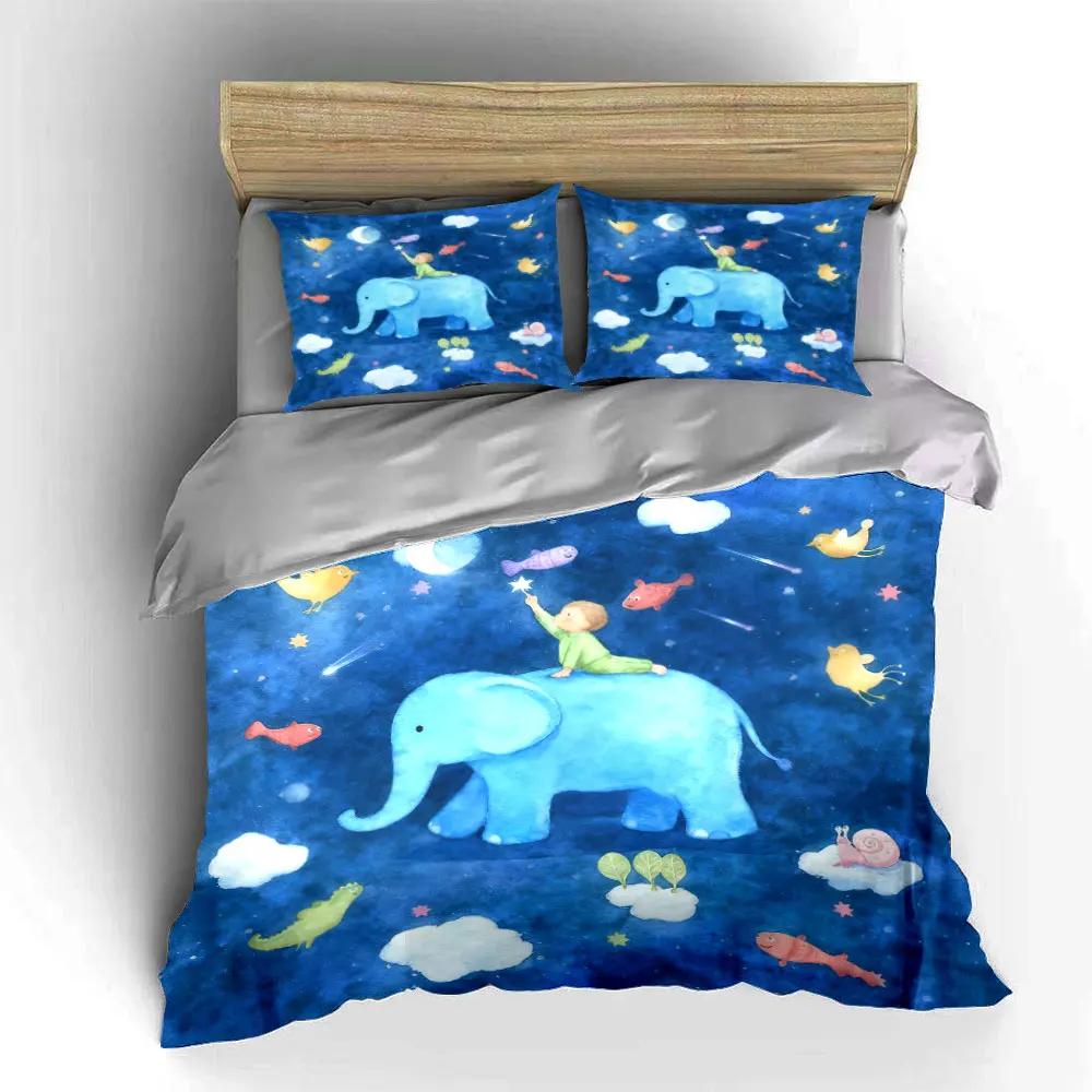 Children's Dreamy Elephant Bedding Set Soft Comfortable Duvet Cover Bedding Set Included 1*Duvet Cover & 2*Pillowcases gift