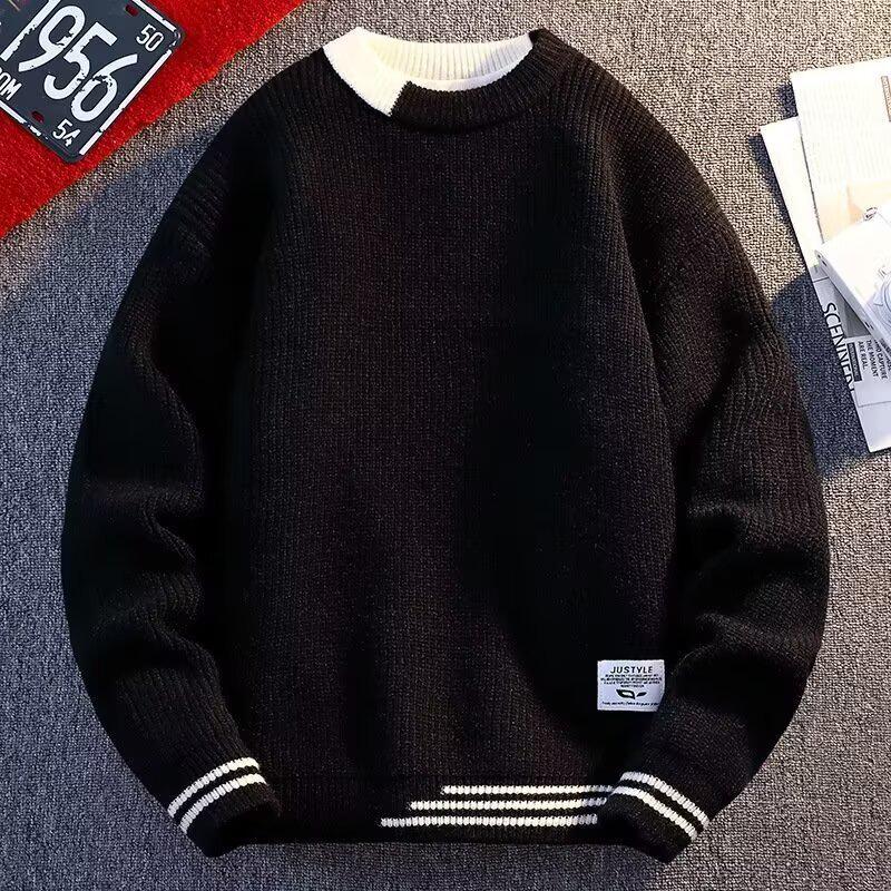 Men s Autumn/Winter Thick Contrast Color Knit Sweater Triple Extra Large