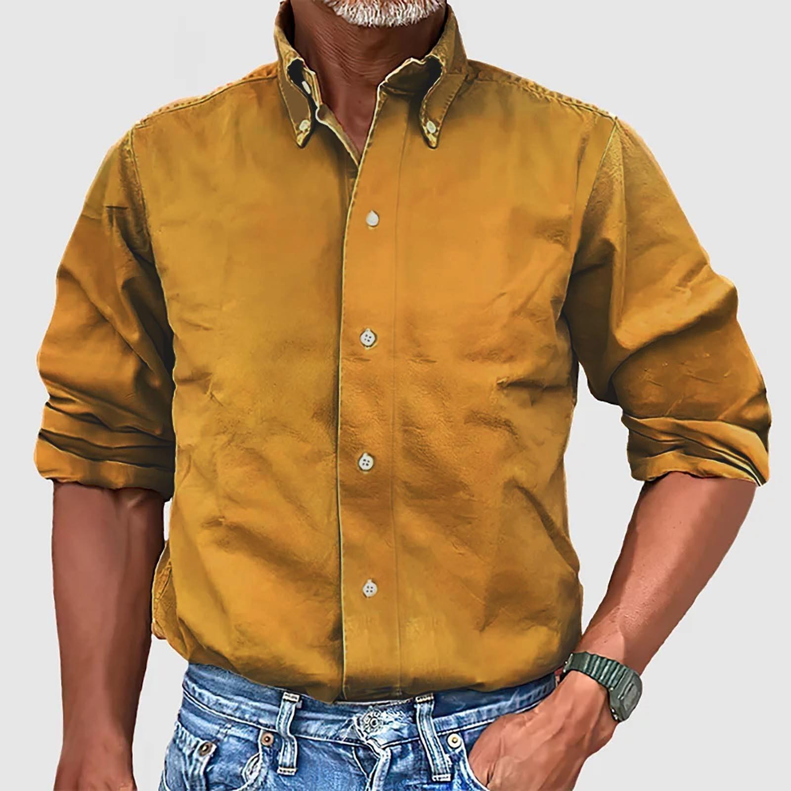 

Мужская деловая повседневная универсальная рубашка с откидным воротником и пуговицами, однотонная рубашка XL жёлтый