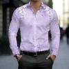 Men Collared Shirt Light Purple Wisteria Floral Print Long Sleeve Button Down Top