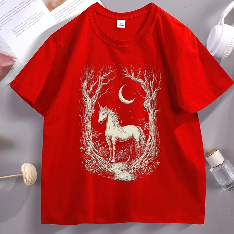 Magical Unicorn TShirt Whimsical Moonlight Tee Cute Unicorn Lovers T Shirt Casual Breathable Looseround Neck Tshirts S