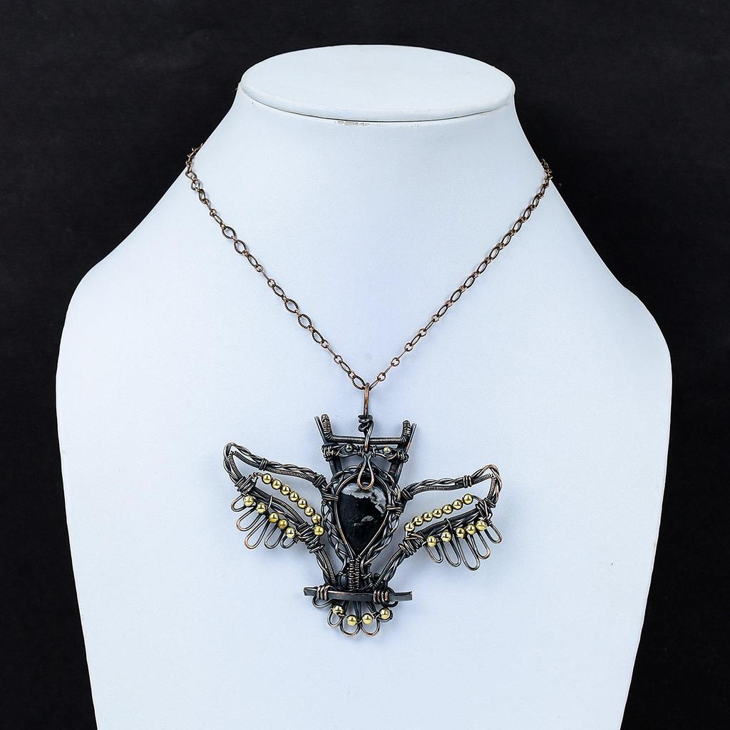 Chrysanthemum Pendant Copper Wire Wrapped Gemstone Pendant Chrysanthemum Jewelry Owl Pendant Handmade Pendant Copper Wire Jewelry For Gifts