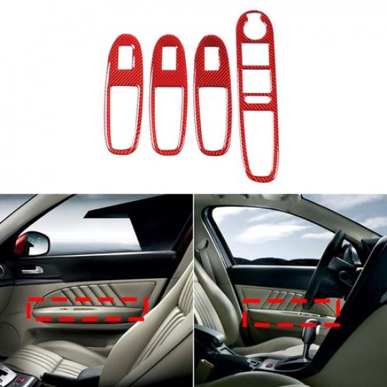 Red Soft Carbon Fiber Rear Window Lift Switch Trim For Alfa Romeo 159 2004-2011