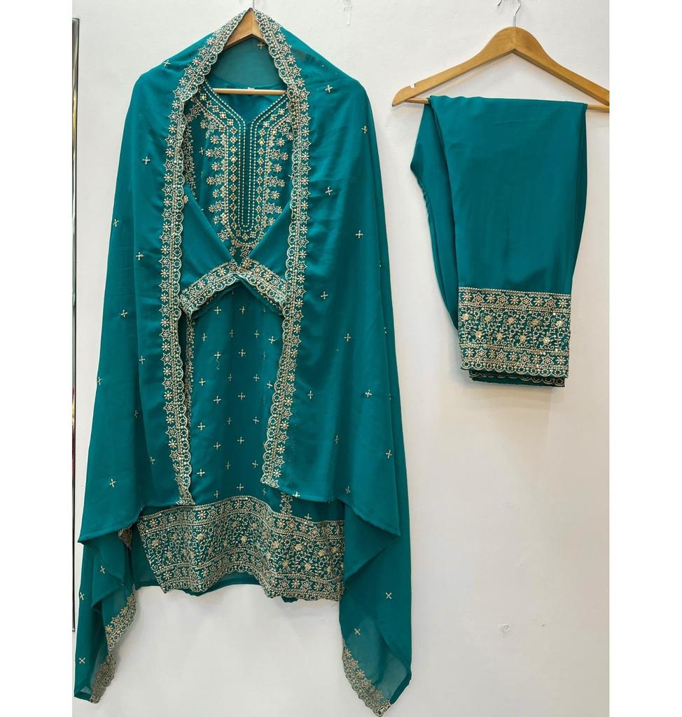 Indian Designer Faux Georgette Salwar Suit Set Women Bollywood Party Wear Salwar Kameez