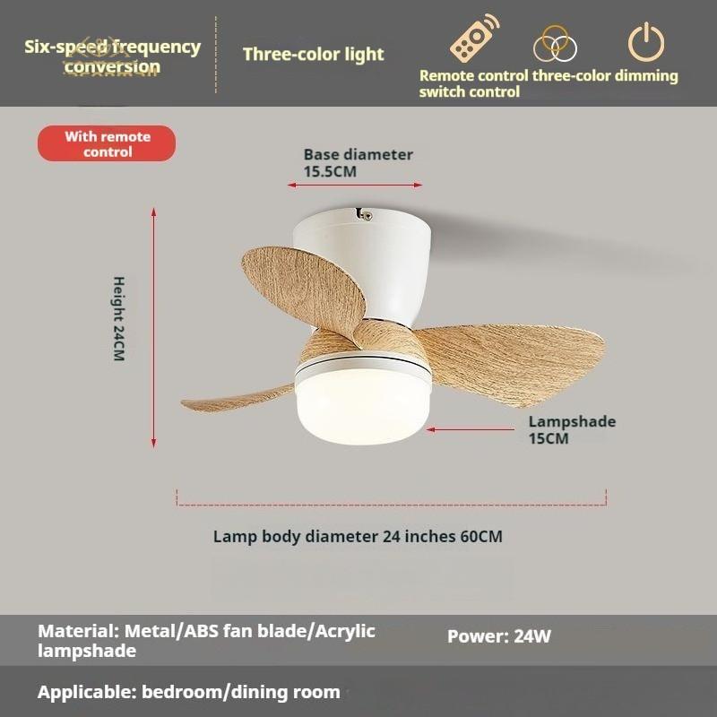 24 Inches Electric Ceiling Fan Light  Nordic Dining Room Ceiling Fan Light Lamp Six-speed Frequency Conversion Chandelier Fan