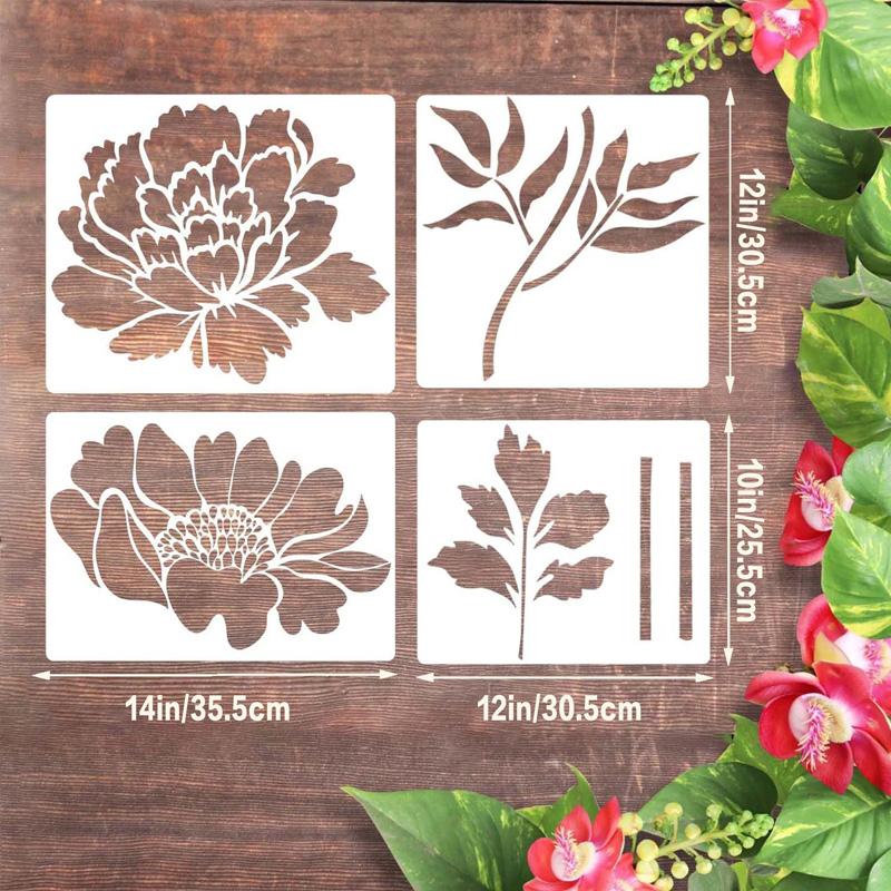 6Pcs/Set Garden Fence Crafts Plastic Wall Canvas Painting on Wood DIY Drawing Templates Large Flower Stencils