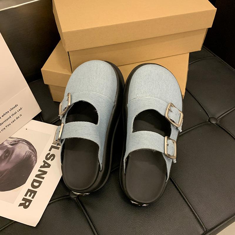 

Маленькая джинсовая сумка Мэри Джейн, тапочки-половинки, женская верхняя одежда, лето 2025, новая обувь на платформе-маффине 40 джинсовый синий