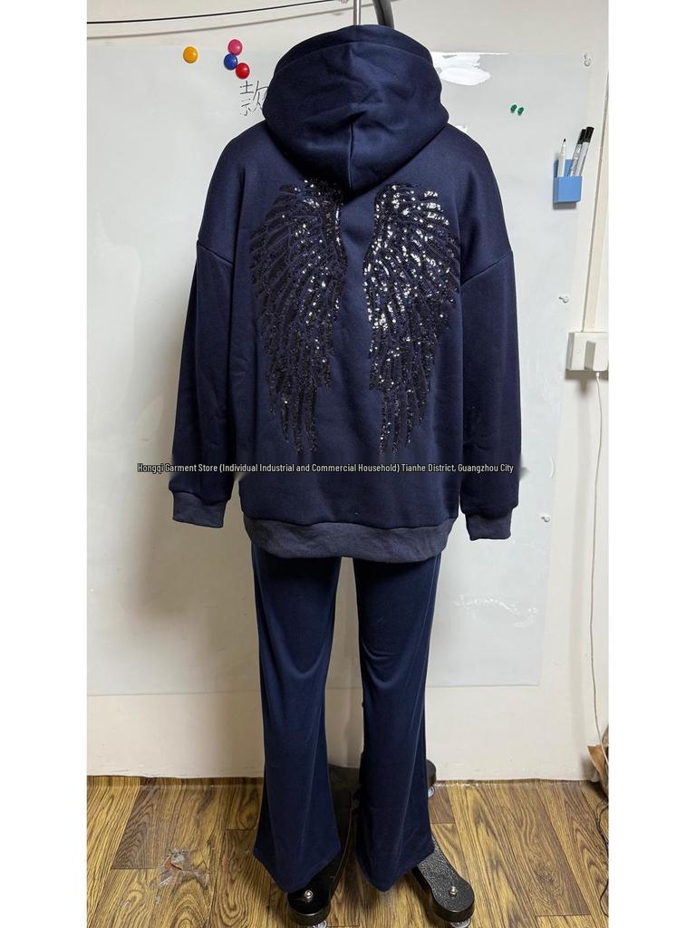 2026 Casual Women's Fashion Solid Color Sequin Wings Loose Set