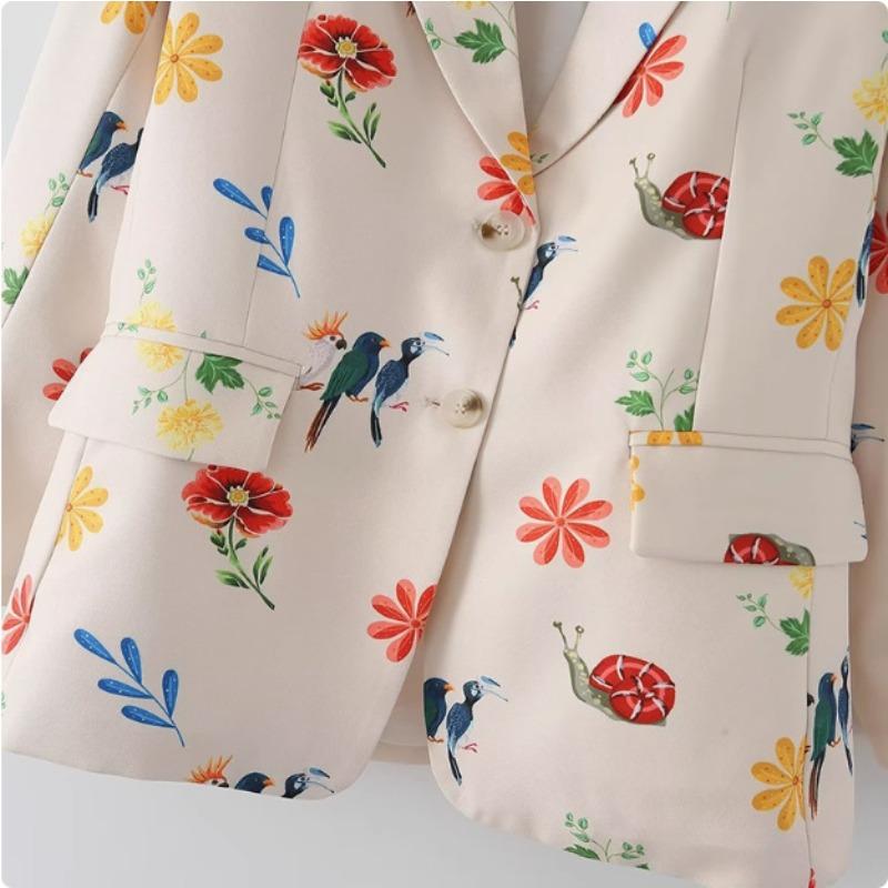 Women's Blazer Spring Fashion Pastoral Style Printed Single-breasted Casual Temperament Ladies Blazer Jacket