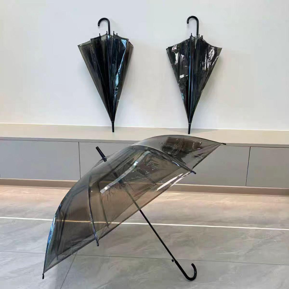 Детский прозрачный полуавтоматический зонт с длинной ручкой и крючком - пластиковый дизайн в корейском стиле