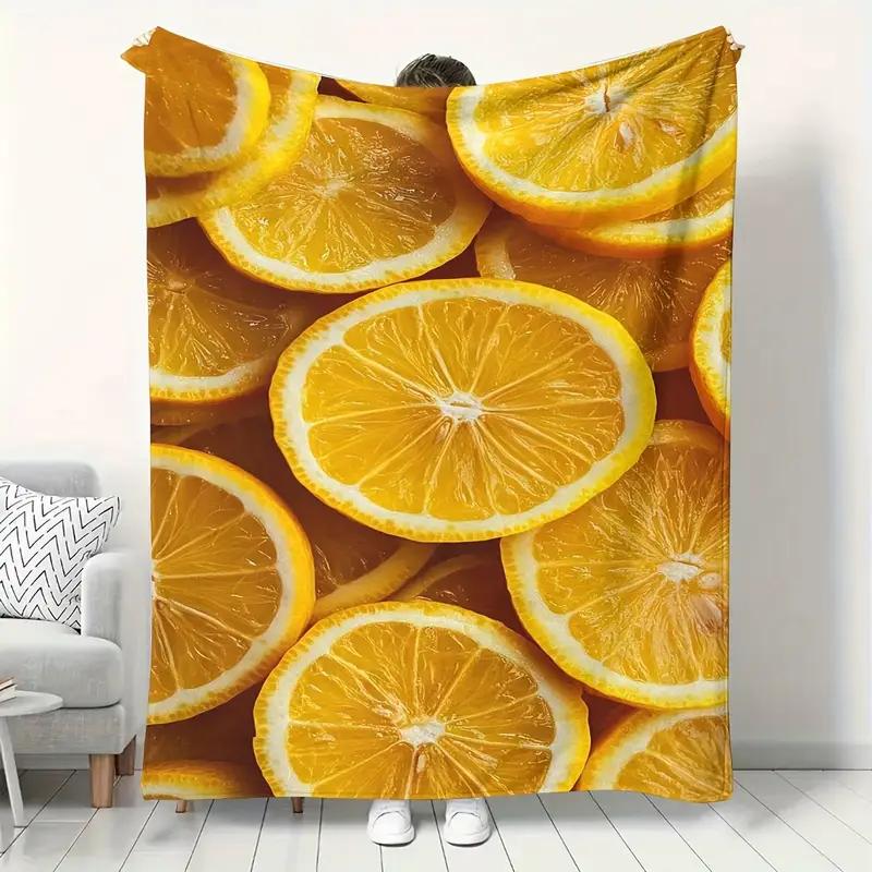 

Lemon pattern flannel blanket light soft and warm suitable for sofa travel bed family or friends Halloween Christmas 75x100cm