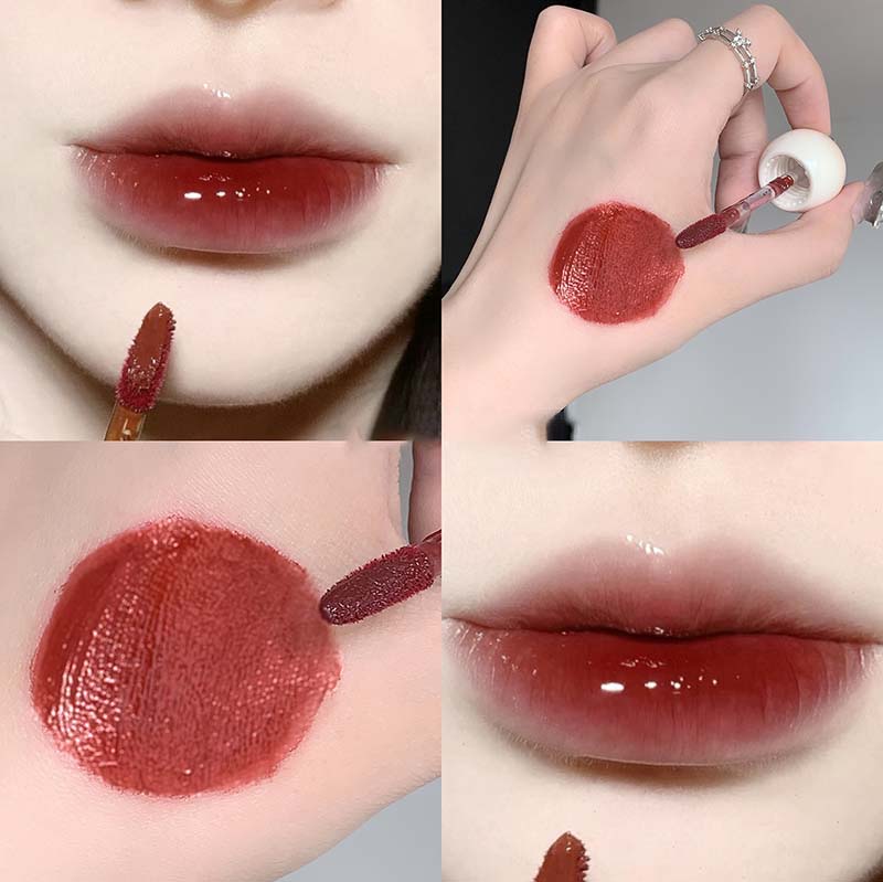 Sexy Mirror Water Light Lip Tint Liquid Lipstick Non-Stick Cup Red Lip Gloss Ice Tea Lipgloss Women Cosmetics Lip Glaze Mist Lip Stick Female Makeup